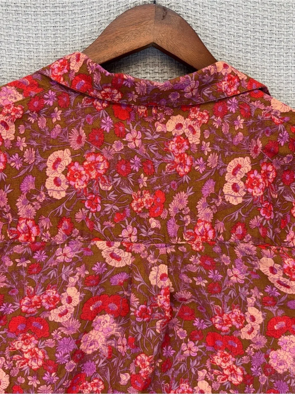 Free People Wild Gardenia Pink Floral Button Up Shirt Med Boho Cotton Ruffles